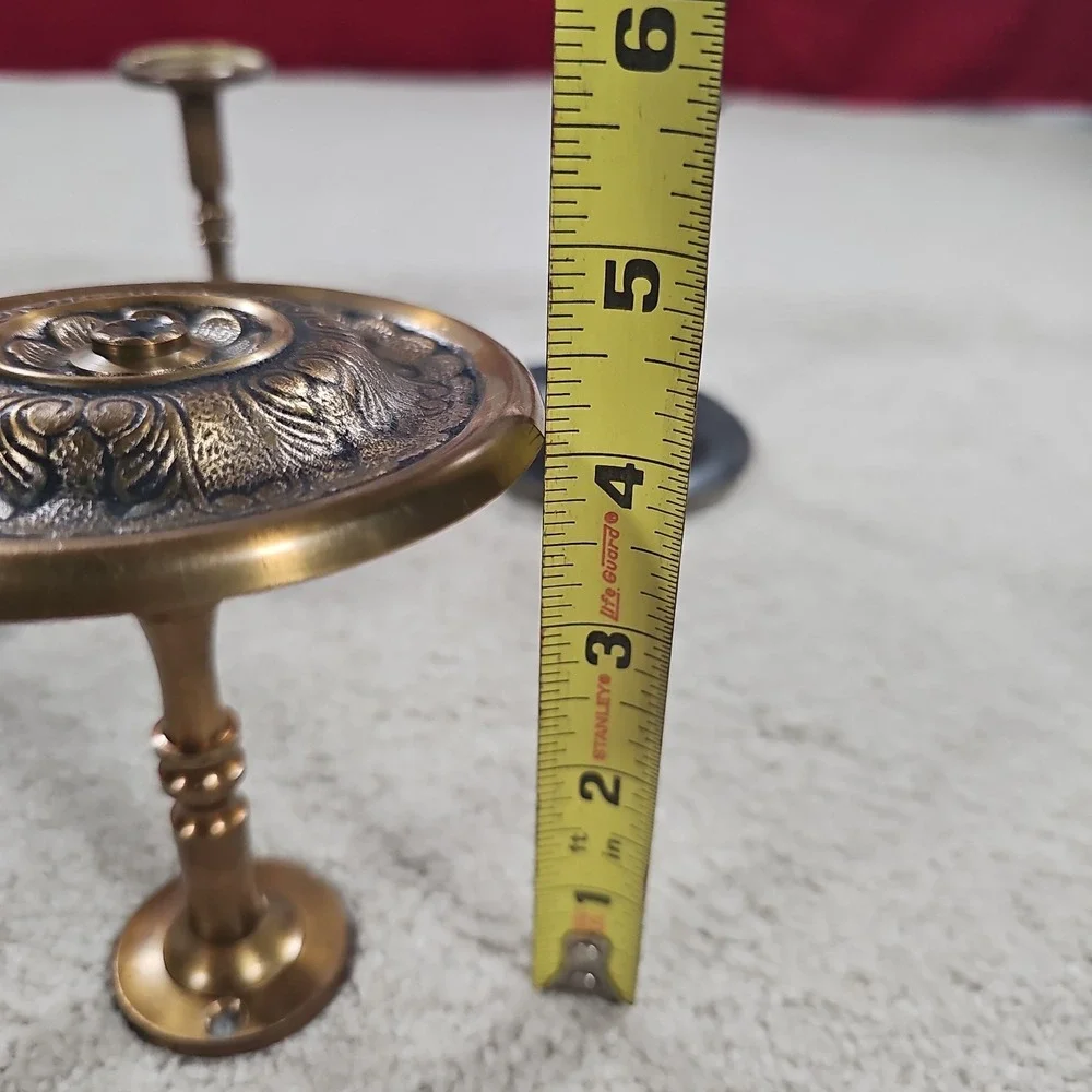 Mid Century Solid Brass Curtain Tiebacks Rope Medallion Floral Round Set 4 Vtg
